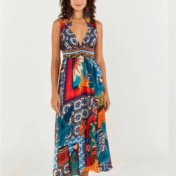 FARM Rio Forest Tiles MIDI Dress. NWT Size L - Picture 2 of 4